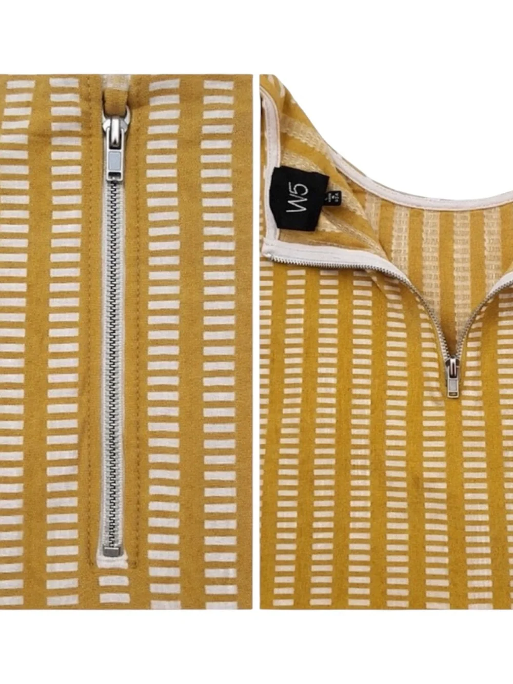 W5 Mustard Yellow Striped Blouse Large Cap Sleeve Work Top